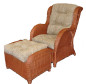 Preview: Rattan Ohrensessel , Rattansessel , Relexsessel , Hochlehner + Hocker inkl. hochwertigen Polster . Korbfarbe : cognac