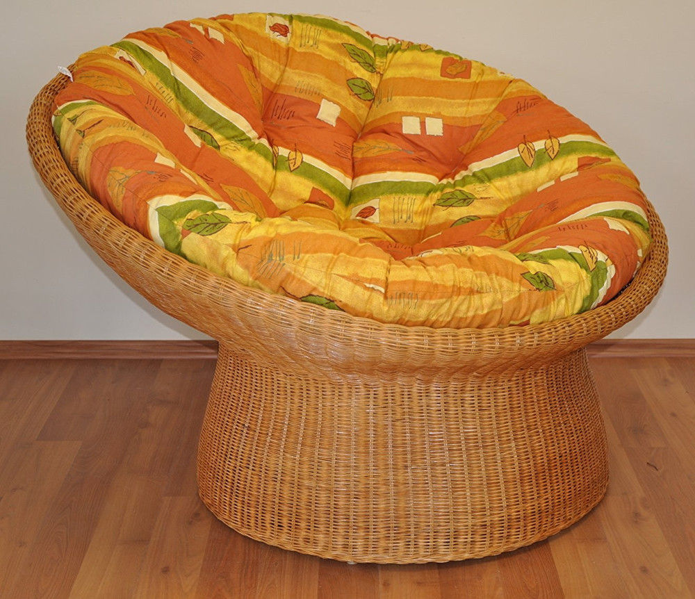 Rattan Papasan Sessel inkl. hochwertigen Polster , honigfarben , D 110 cm , dicht geflochten !
