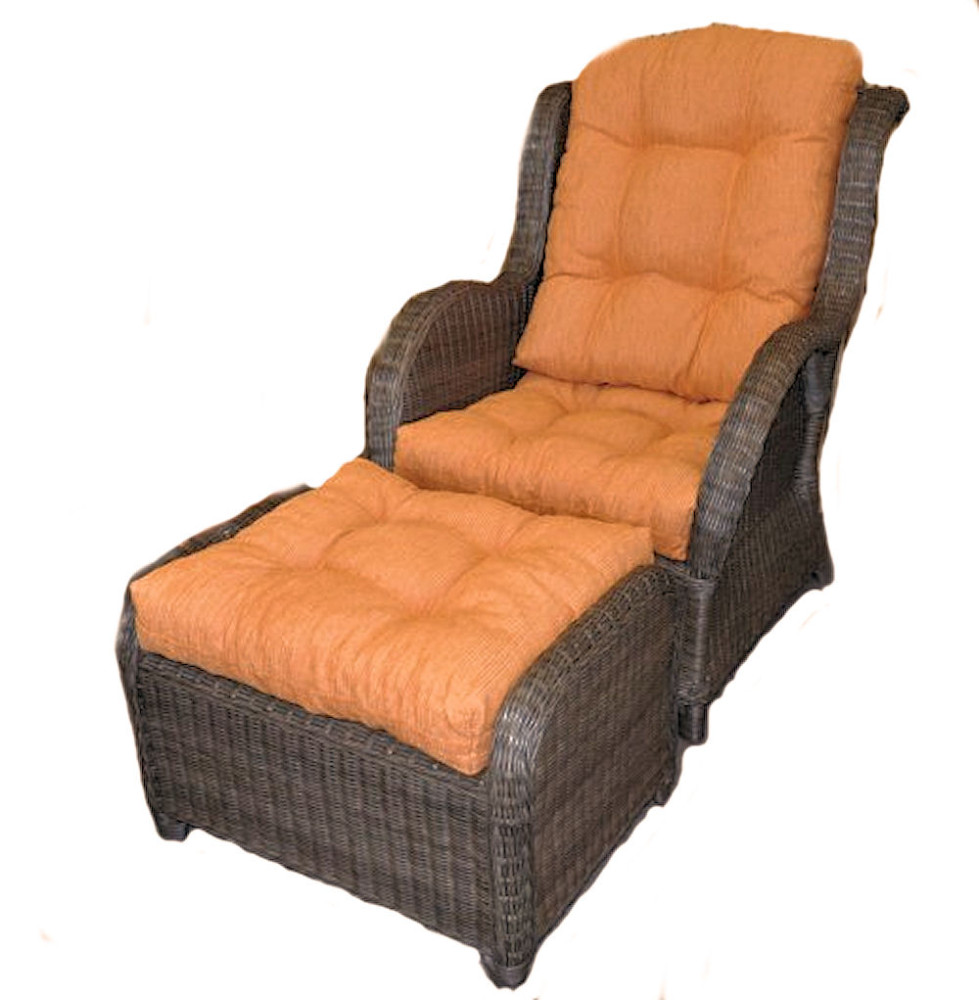 Rattan Ohrensessel , Rattansessel , Relexsessel , Hochlehner + Hocker inkl. hochwertigen Polster . Korbfarbe : darkbrown