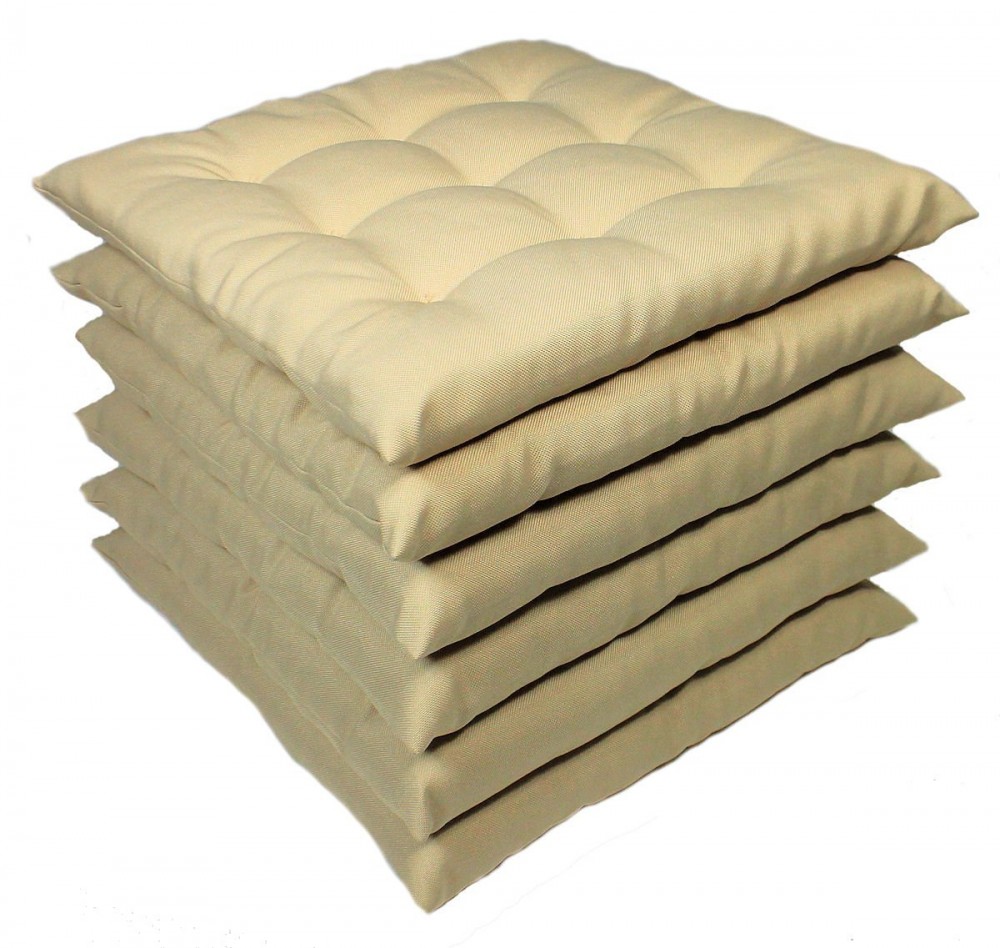 Set 6 x Stuhlkissen / Sitzkissen Fabia 40 x 40 cm Dicke 5 cm , Fb. beige , Polyester