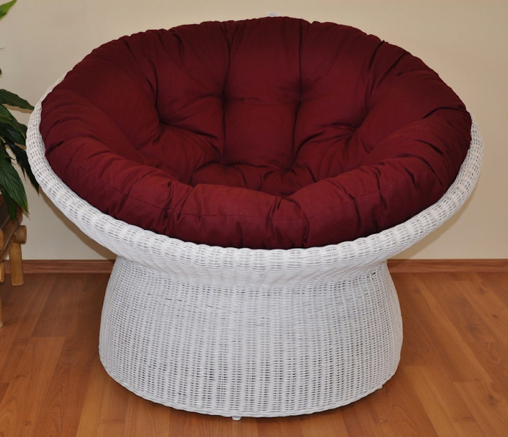 XXL Rattansessel , Rattan Papasan Sessel inkl. hochwertigen Polster , D 110 cm , Fb. Rattan weiß lackiert