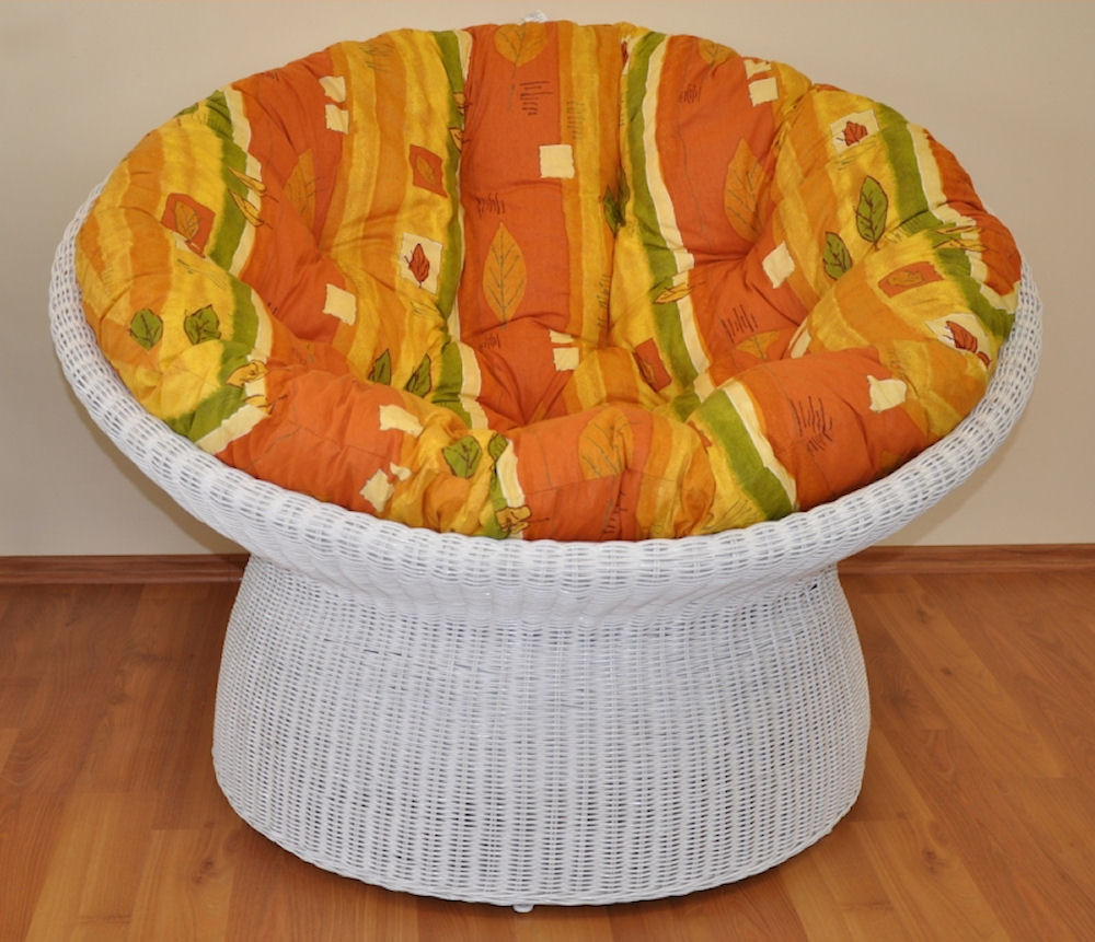 XXL Rattansessel , Rattan Papasan Sessel inkl. hochwertigen Polster , D 110 cm , Fb. Rattan weiß lackiert