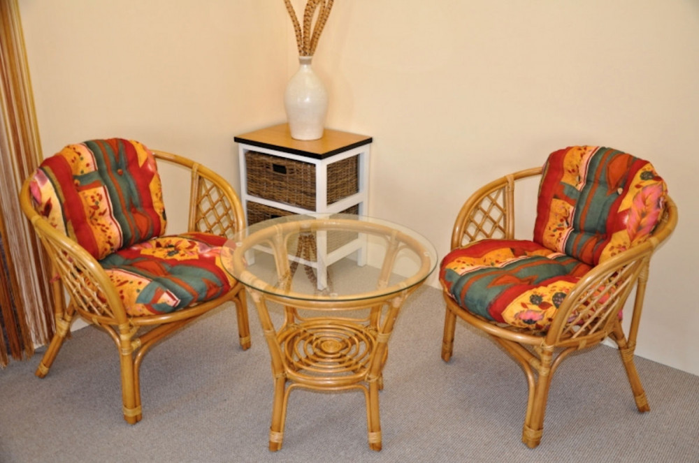 Rattangarnitur , Rattangruppe Bahama , Set 2 Rattansessel + Rattantisch inkl. Polster