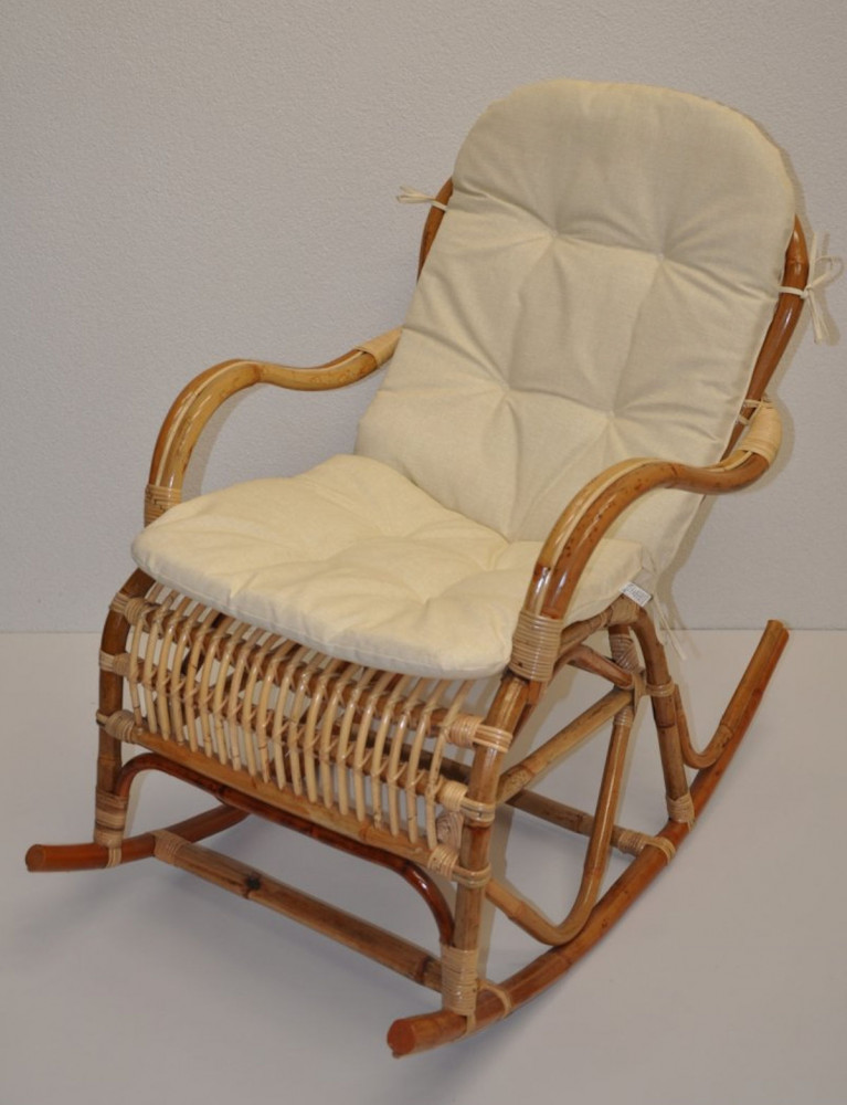 Rattan Schaukelstuhl Rocking Chair , Fb. natur inkl. Polster beige
