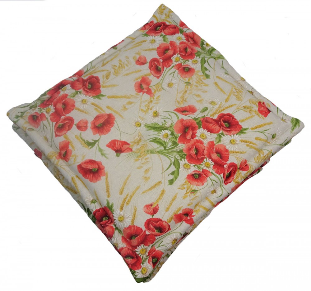 Set 6 x Stuhlkissen/Sitzkissen Sabrina Premium mit Stehsaum 50 x 46 cm Dicke 6 cm, Fb. Gemustert, Polyester Mirha Leinen Mohnblume