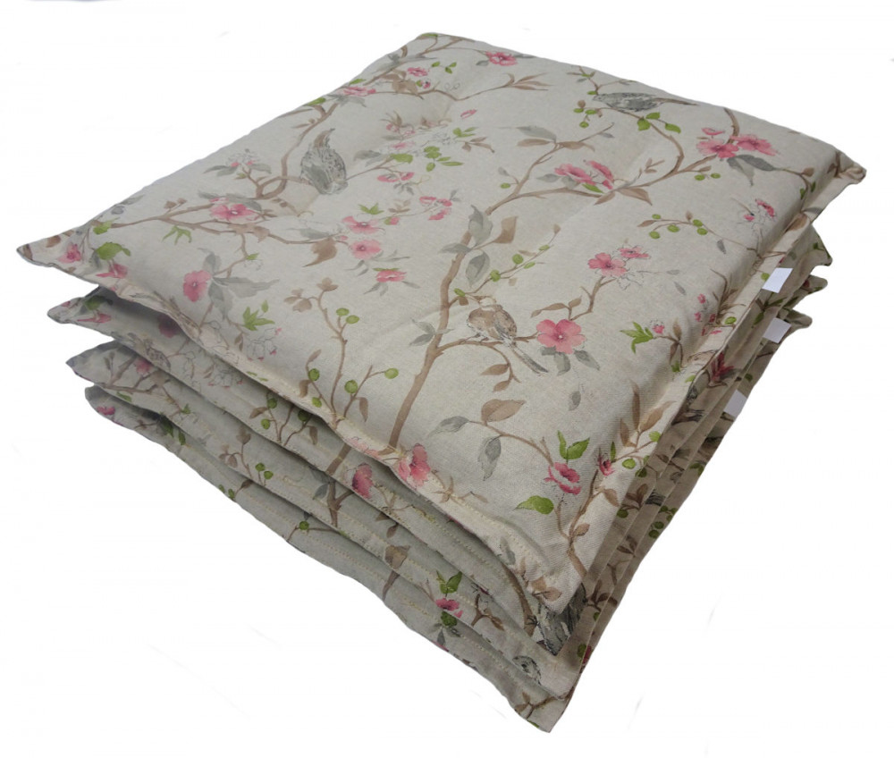 Set 4 x Stuhlkissen/Sitzkissen Inka 50 x 50 cm Dicke 6 cm, Stoff Mira Leinen Bird - Made in EU