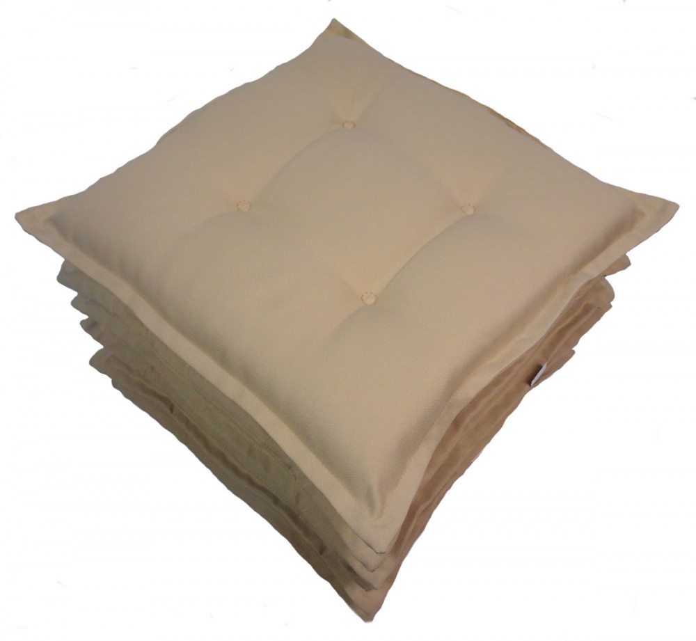 Set 6 x Stuhlkissen/Sitzkissen Inka 40 x 40 cm Dicke 6 cm, Fb. beige, Polyester