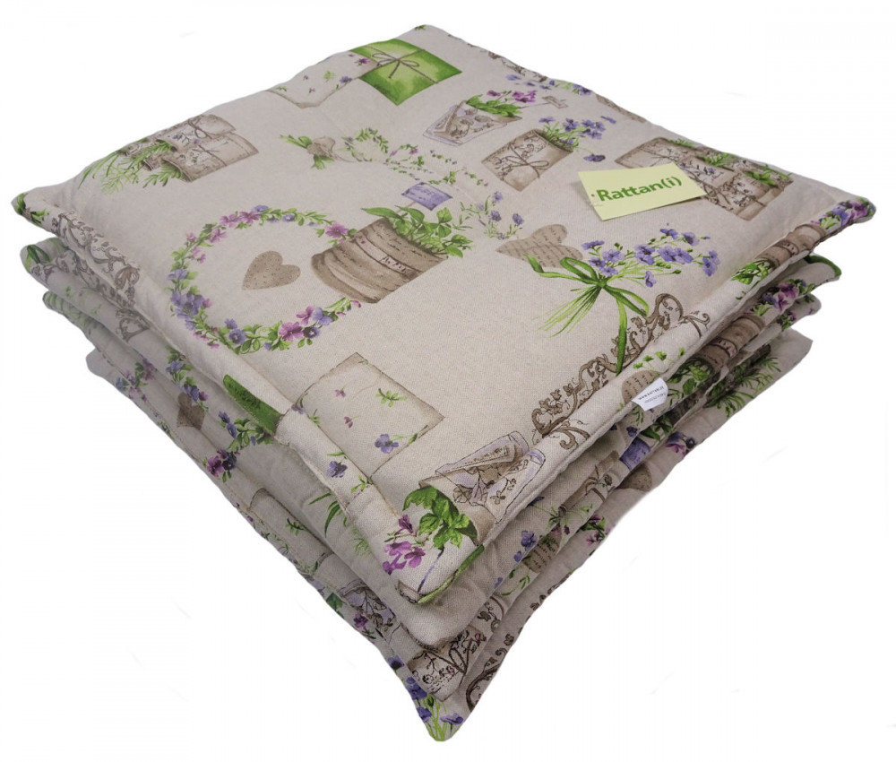 Set 4 x Stuhlkissen/Sitzkissen Sabrina Premium mit Stehsaum 50 x 46 cm Dicke 6 cm, Fb. Gemustert, Polyester Mirha Leinen Green