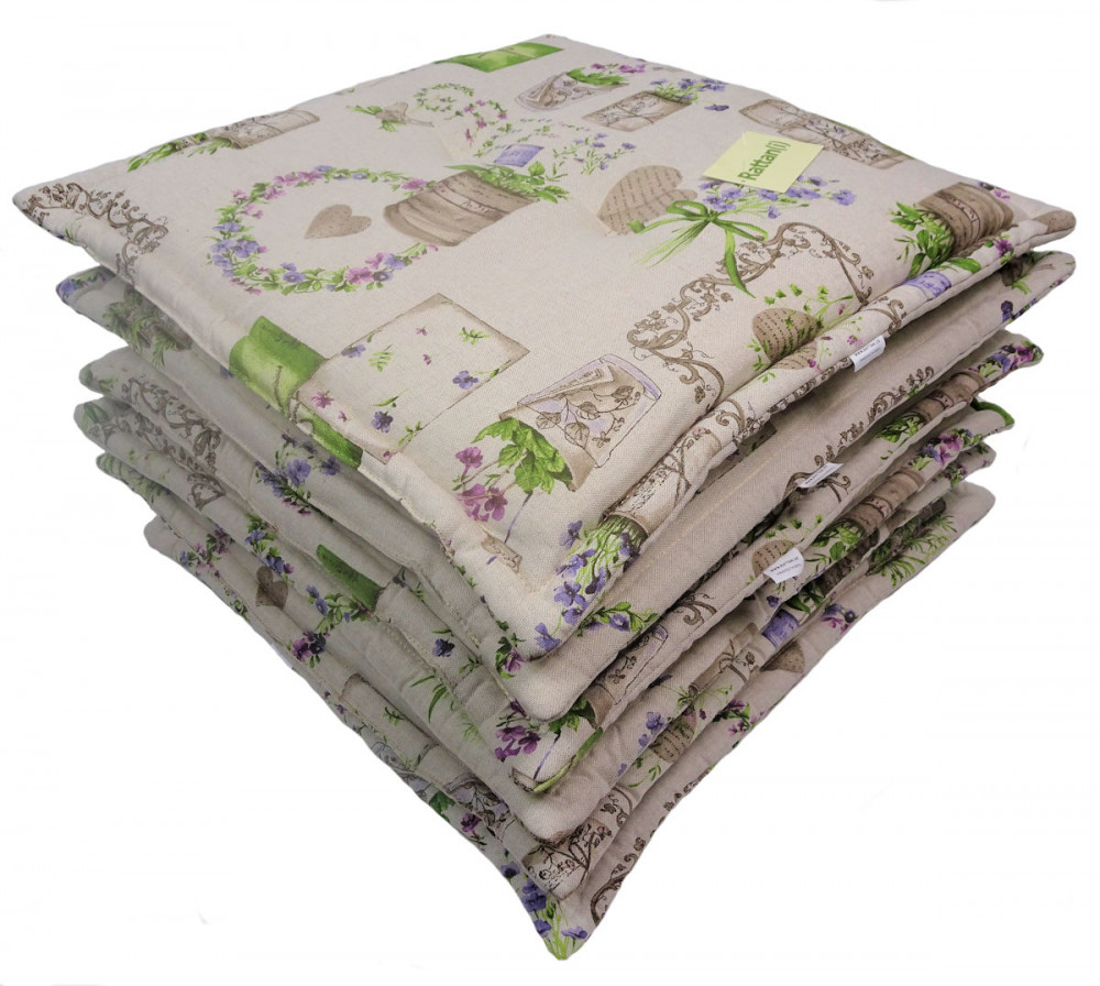 Set 6 x Stuhlkissen/Sitzkissen Sabrina Premium mit Stehsaum 50 x 46 cm Dicke 6 cm, Fb. Gemustert, Polyester Mirha Leinen Green