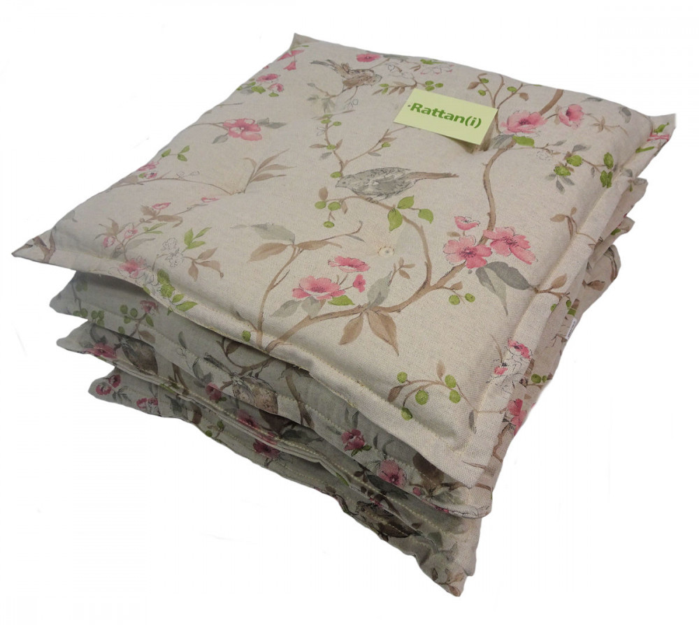 Set 4 x Stuhlkissen/Sitzkissen Inka 40 x 40 cm Dicke 6 cm, Stoff Mira Leinen Bird - Made in EU