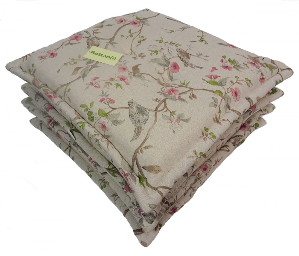 Set 4 x Stuhlkissen/Sitzkissen Sabrina Premium mit Stehsaum 50 x 46 cm Dicke 6 cm, Fb. Gemustert, Polyester Mirha Leinen Bird