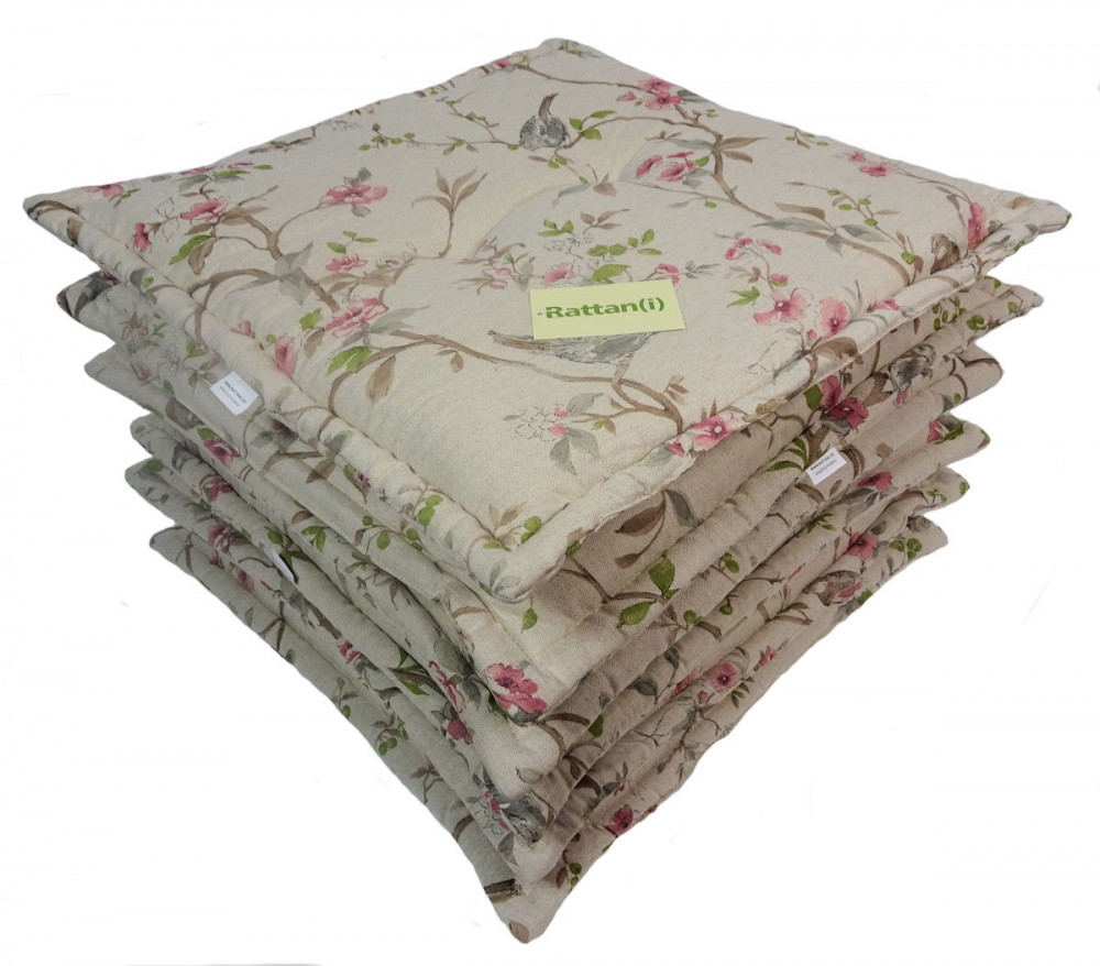 Set 6 x Stuhlkissen/Sitzkissen Sabrina Premium mit Stehsaum 50 x 46 cm Dicke 6 cm, Fb. Gemustert, Polyester Mirha Leinen Bird