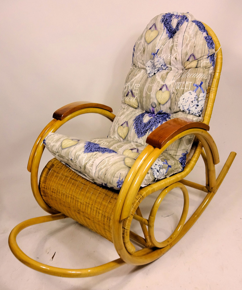 Rattan Schaukelstuhl , Rattan Schaukler inkl. Polster Fb. Dig. Print IT