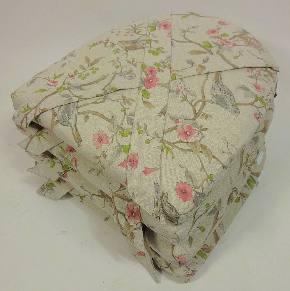Set 4 x Stuhlkissen / Sitzkissen Marina II mit Schleife 42 x 45 cm Dicke 5 cm , Fb. Mirha Leinen Bird