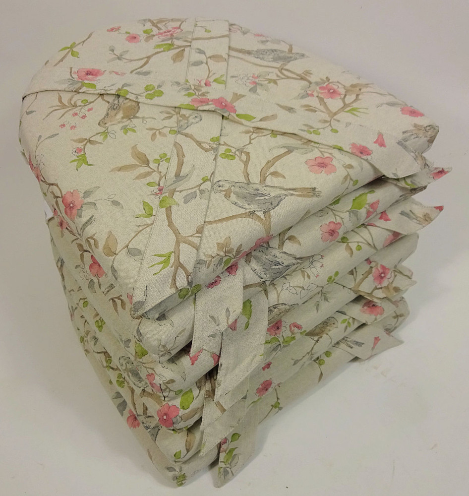 Set 6 x Stuhlkissen / Sitzkissen Marina II mit Schleife 42 x 45 cm Dicke 5 cm , Fb. Mirha Leinen Bird