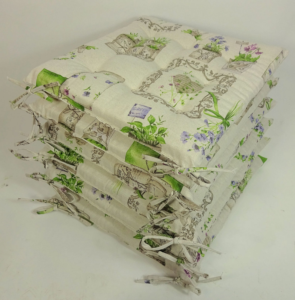 Set 6 x Stuhlkissen / Sitzkissen Fabia 40 x 40 cm Dicke 5 cm , Mirha Leinen Green