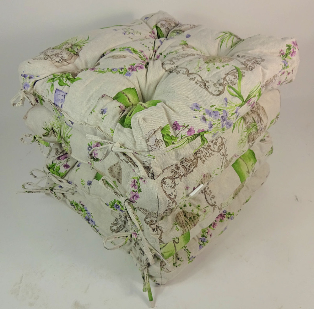 Set 4 x Stuhlkissen / Sitzkissen Klara 42 x 42 cm Dicke 8 cm , Stoff Mirha Leinen Green