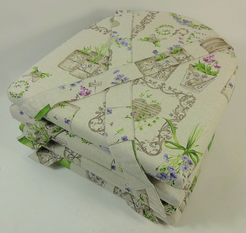 Set 4 x Stuhlkissen / Sitzkissen Marina II mit Schleife 42 x 45 cm Dicke 5 cm , Fb. Mirha Leinen Green