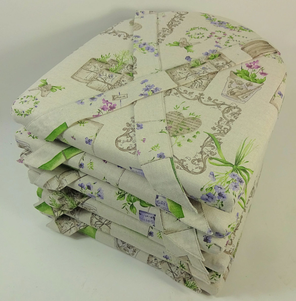 Set 6 x Stuhlkissen / Sitzkissen Marina II mit Schleife 42 x 45 cm Dicke 5 cm , Fb. Mirha Leinen Green
