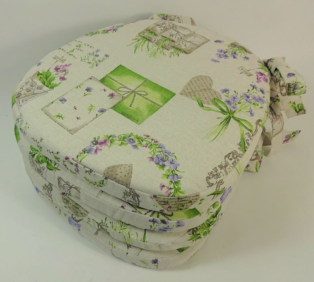 Set 4 x Stuhlkissen / Sitzkissen Marina mit Schleifen 40 x 40 cm Dicke 5 cm , Fb. Mirha Leinen Green