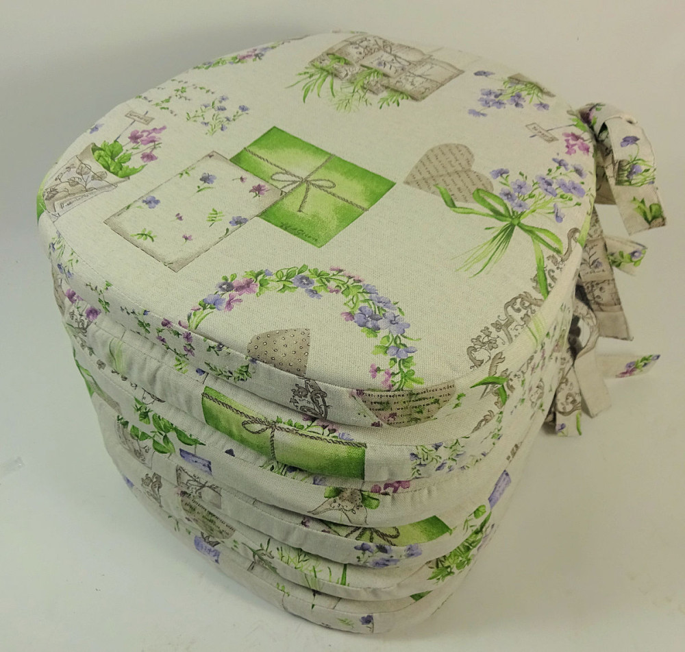 Set 6 x Stuhlkissen / Sitzkissen Marina mit Schleifen 40 x 40 cm Dicke 5 cm , Fb. Mirha Leinen Green