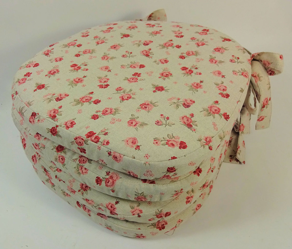 Set 4 x Stuhlkissen / Sitzkissen Marina mit Schleifen 40 x 40 cm Dicke 5 cm , Fb. Mirha Leinen Rose