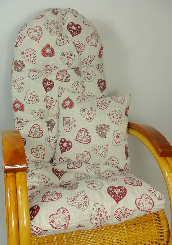 Auflage / Polster für Schaukelstuhl , Liegestuhl , Ersatzpolster Gr. 130 x 50 x 12 cm + Zierkissen 40 x 40 cm Stoff Stoff Mirha Leinen Herz