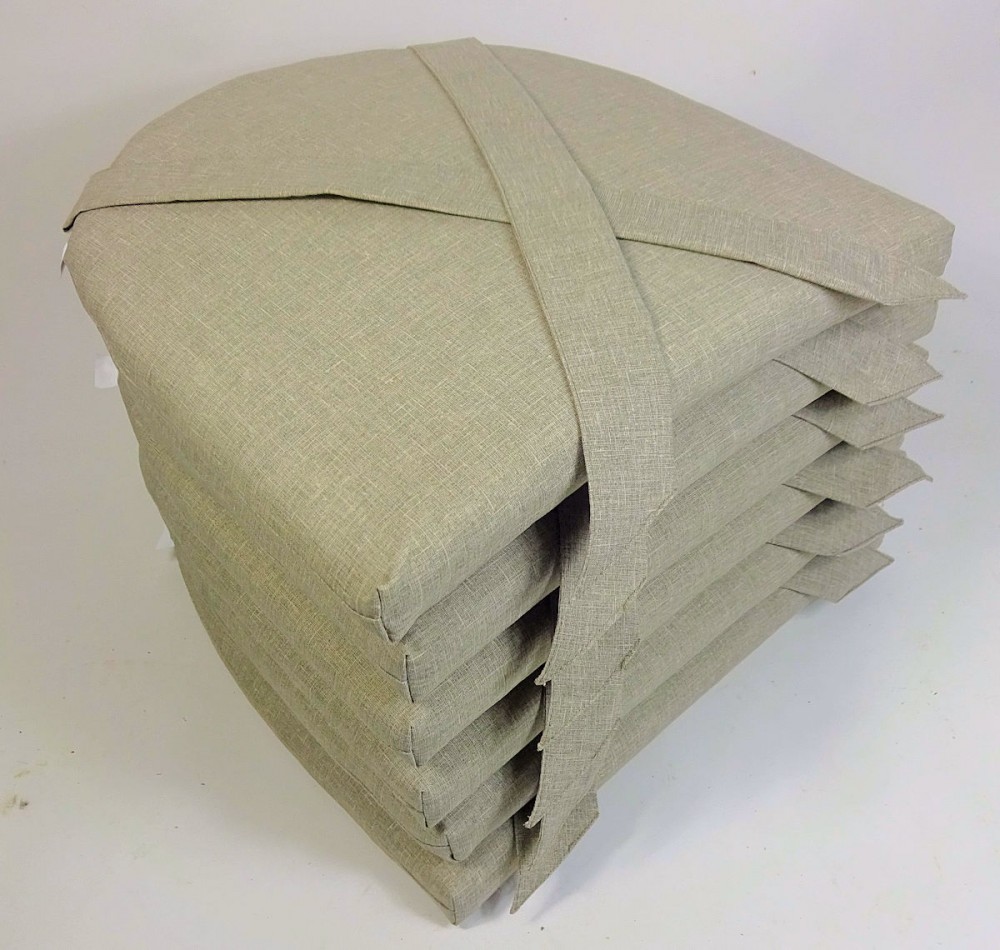 Set 6 x Stuhlkissen/Sitzkissen Marina II mit Schleife 42 x 45 cm Dicke 5 cm, Fb. Uni Living Soft Gray