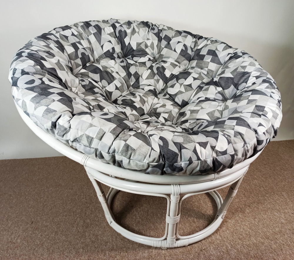 Rattan Papasansessel 110 cm cm Fb. weiß lackiert Polster Stoff CALIFORNIA DREAM IGGY black