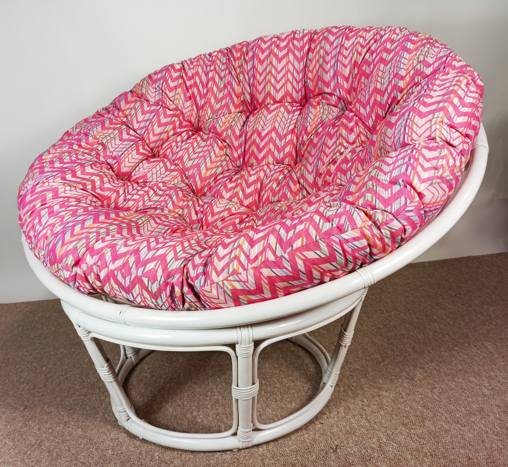 Rattan Papasansessel 110 cm cm Fb. weiß lackiert Polster Stoff CALIFORNIA DREAM Santana rose