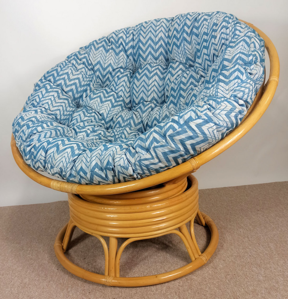 Rattan Papasansessel Papasan Drehsessel 110 cm cm Fb. honig Polster Stoff CALIFORNIA DREAM Santana blue