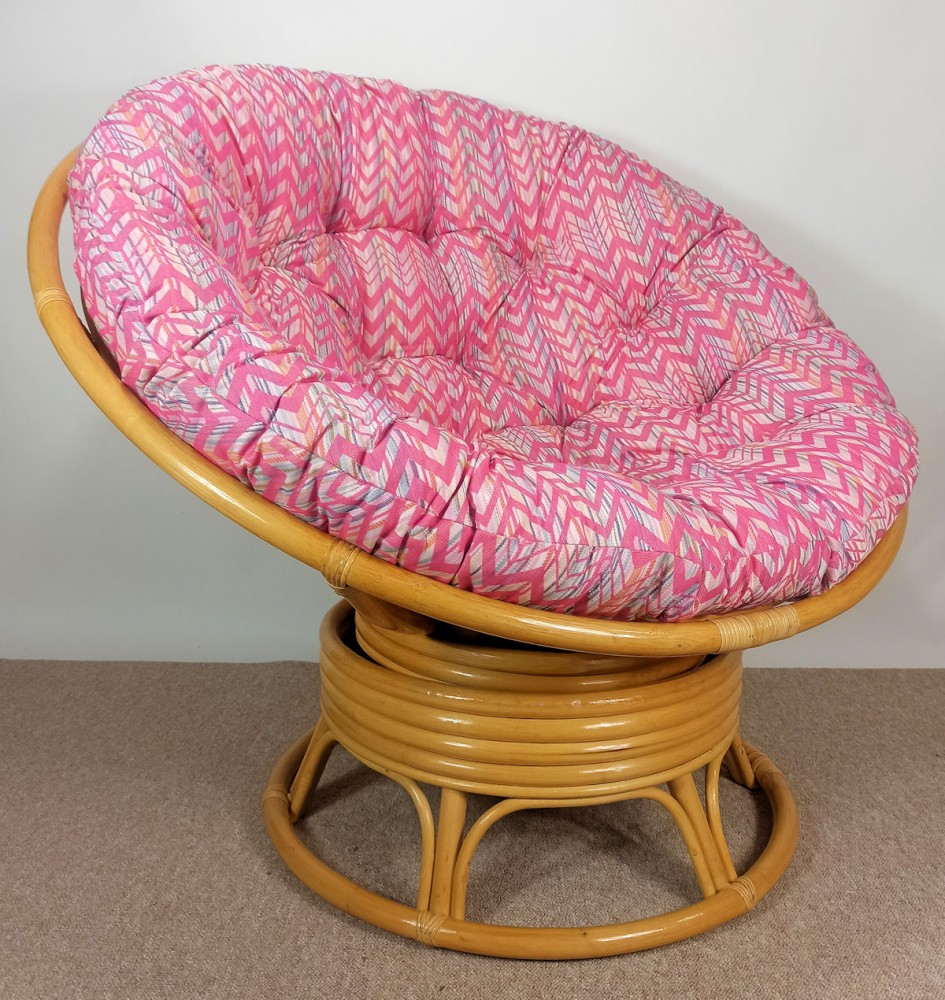 Rattan Papasansessel Papasan Drehsessel 110 cm cm Fb. honig Polster Stoff CALIFORNIA DREAM Santana rose