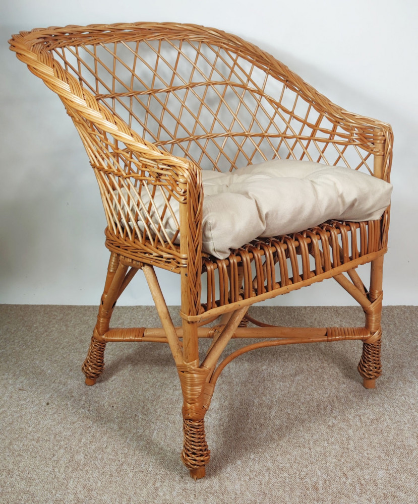 Korbstuhl , Korbsessel Weide , Model Sören , inkl. Polster beige .