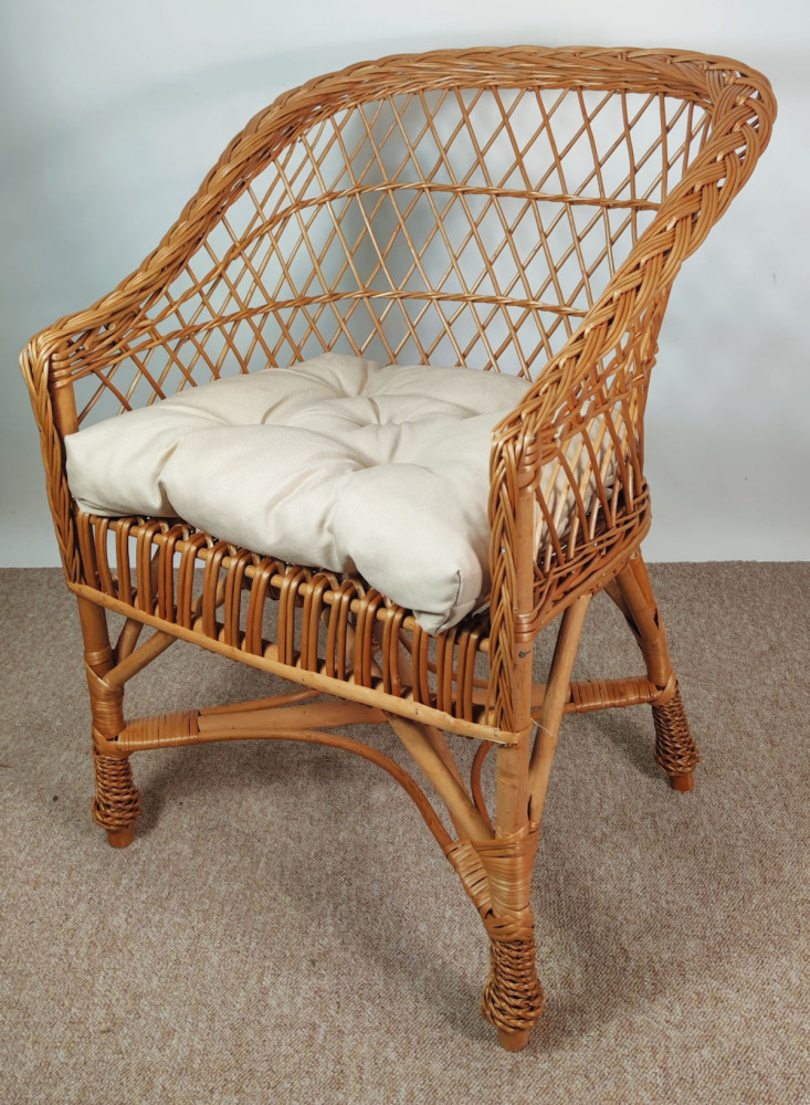 Korbstuhl , Korbsessel Weide , Model Sören , inkl. Polster beige .