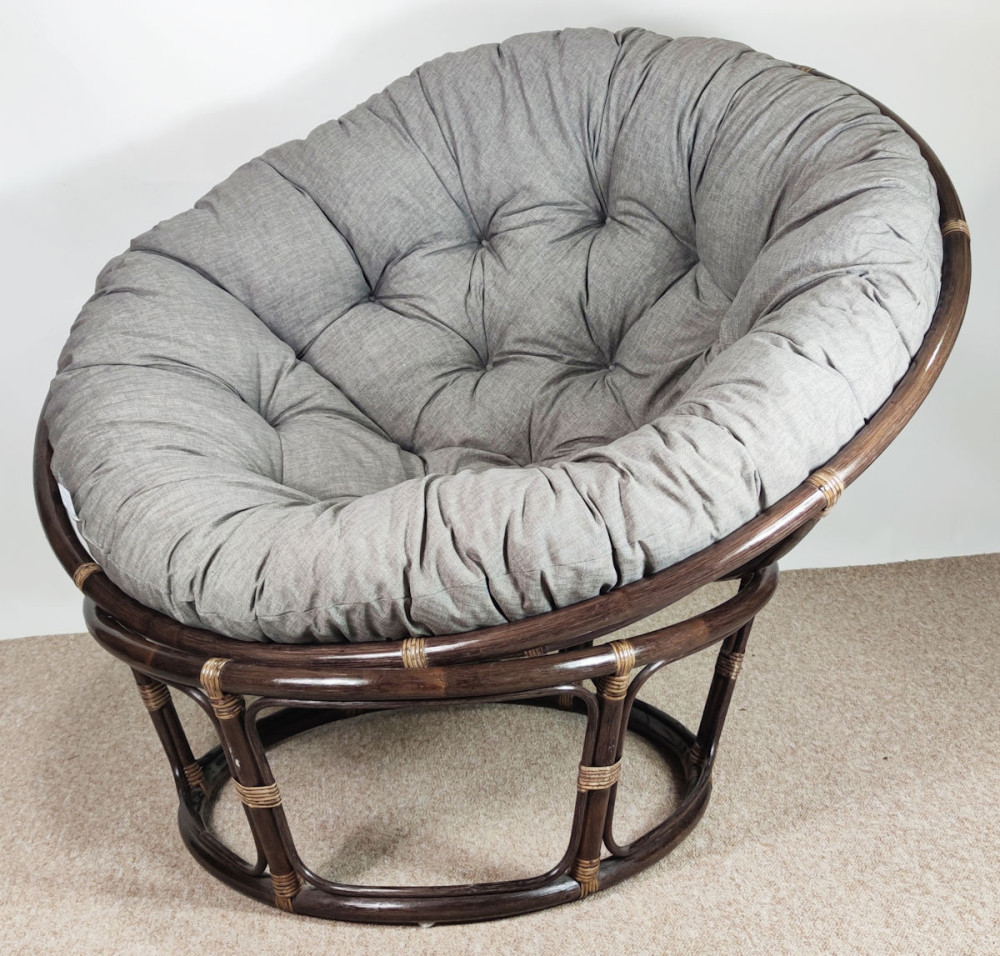 Rattan Papasan Sessel inkl. hochwertigen Polster, D 115 cm, Fb. Darkbrown, Polster Mirha Uni Living Dark Gray