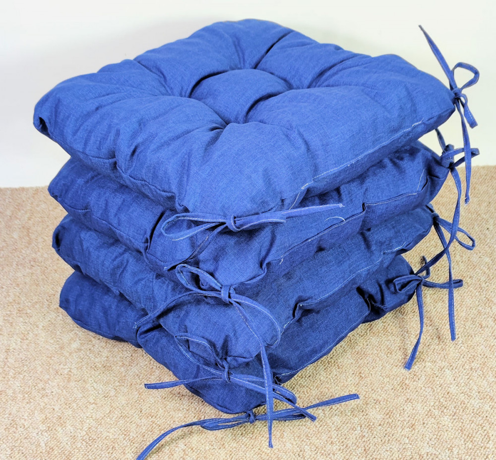 Set 4 x Stuhlkissen/Sitzkissen Lara 38 x 38 cm Dicke 8 cm, Fb. Colore blu marino (dunkelblau) mit Schleifen