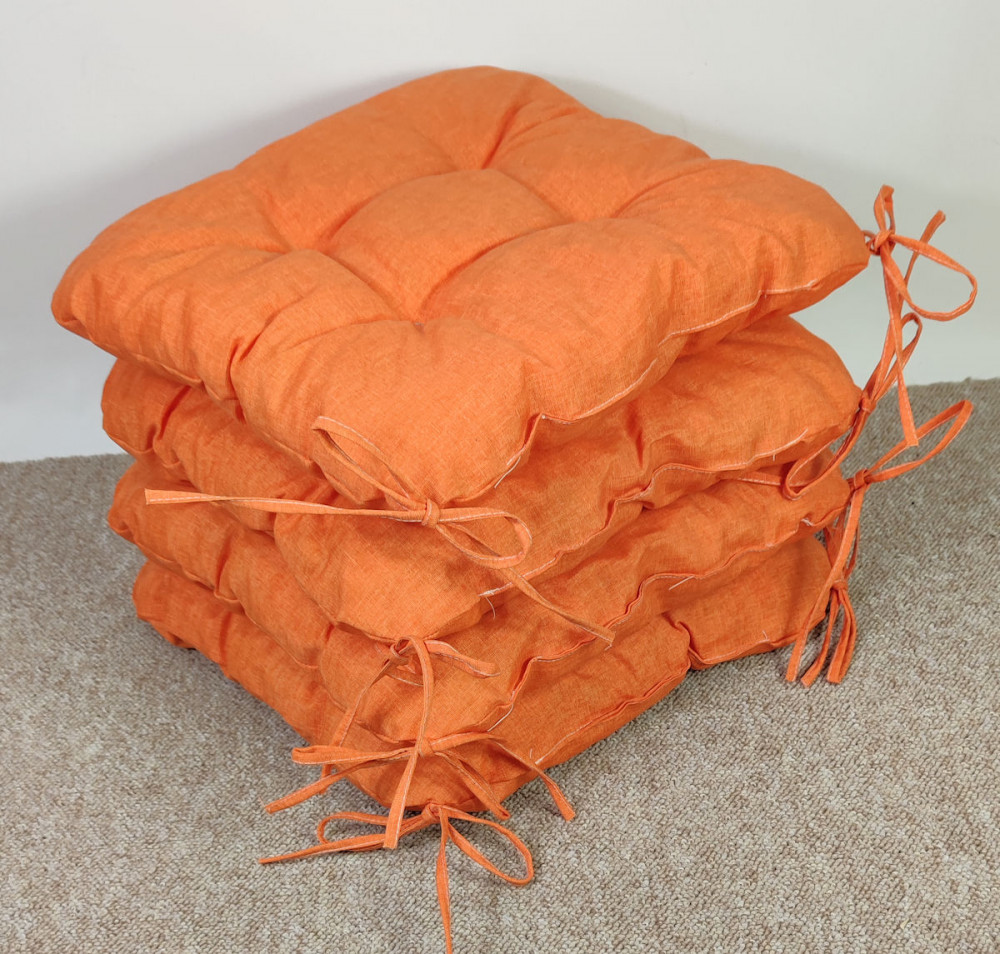 Set 4 x Stuhlkissen/Sitzkissen Lara 38 x 38 cm Dicke 8 cm, Fb. Colore arancione (orange) mit Schleifen