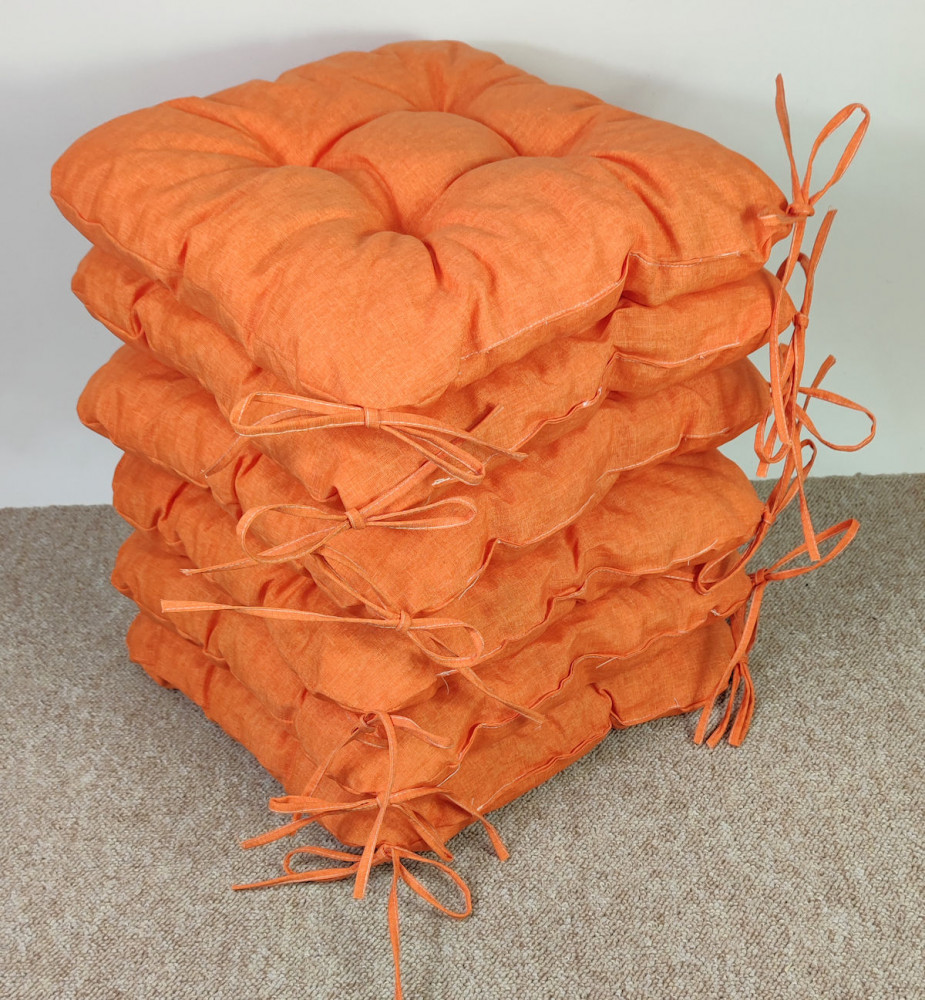 Set 6 x Stuhlkissen/Sitzkissen Lara 38 x 38 cm Dicke 8 cm, Fb. Colore arancione (orange) mit Schleifen