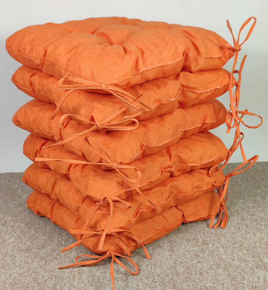 Set 6 x Stuhlkissen/Sitzkissen Lara 38 x 38 cm Dicke 8 cm, Fb. Colore arancione (orange) mit Schleifen