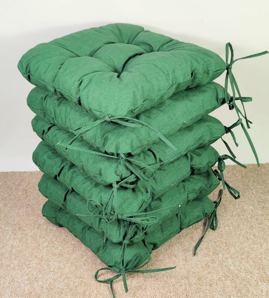 Set 6 x Stuhlkissen/Sitzkissen Lara 38 x 38 cm Dicke 8 cm, Fb. Colore Colore verde scuro (dunkel grün) mit Schleifen