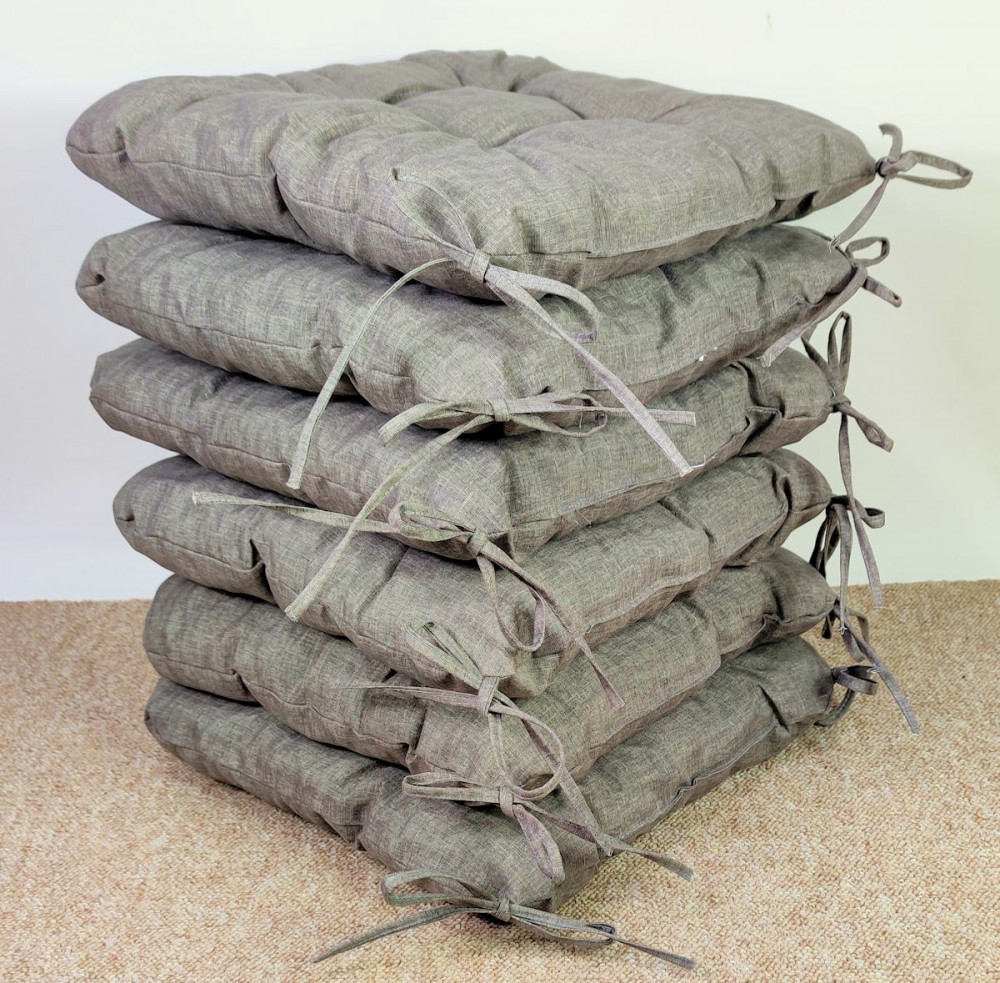 Set 6 x Stuhlkissen/Sitzkissen Lara 38 x 38 cm Dicke 8 cm, Fb. Colore grigio ( dunkel grau ) mit Schleifen