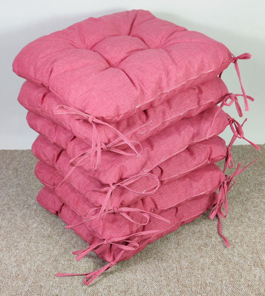 Set 6 x Stuhlkissen/Sitzkissen Lara 38 x 38 cm Dicke 8 cm, Fb. Color rosa antico (alt rosa) mit Schleifen