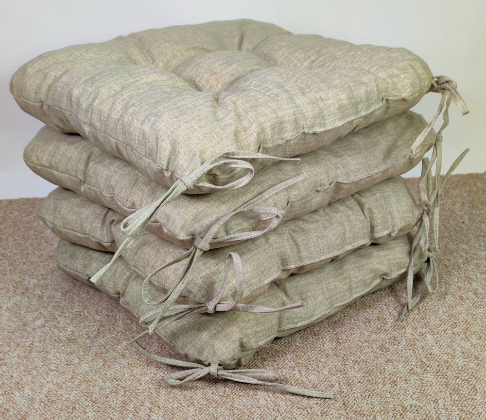 Set 4 x Stuhlkissen/Sitzkissen Lara 38 x 38 cm Dicke 8 cm, Fb. Colore grigio tenue (soft grau) mit Schleifen