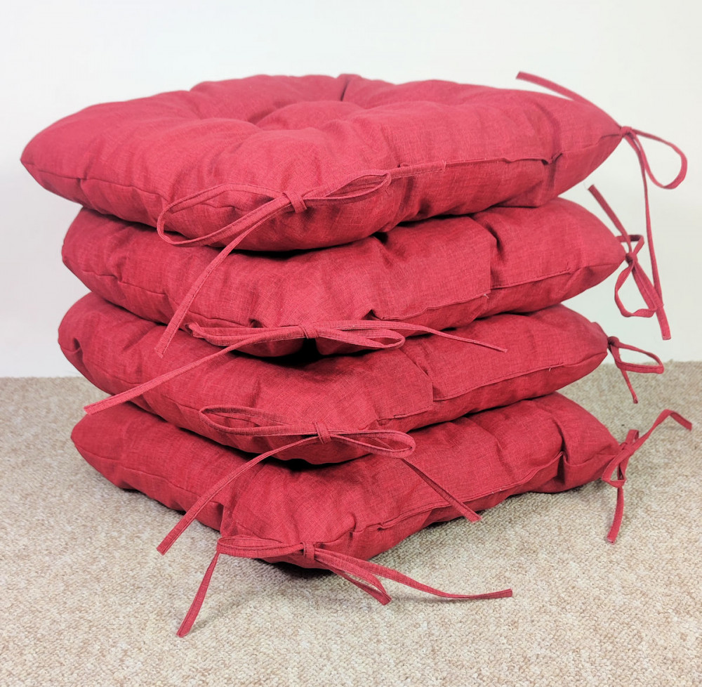 Set 4 x Stuhlkissen/Sitzkissen Lara 38 x 38 cm Dicke 8 cm, Fb. Colore rosso (rot) mit Schleifen