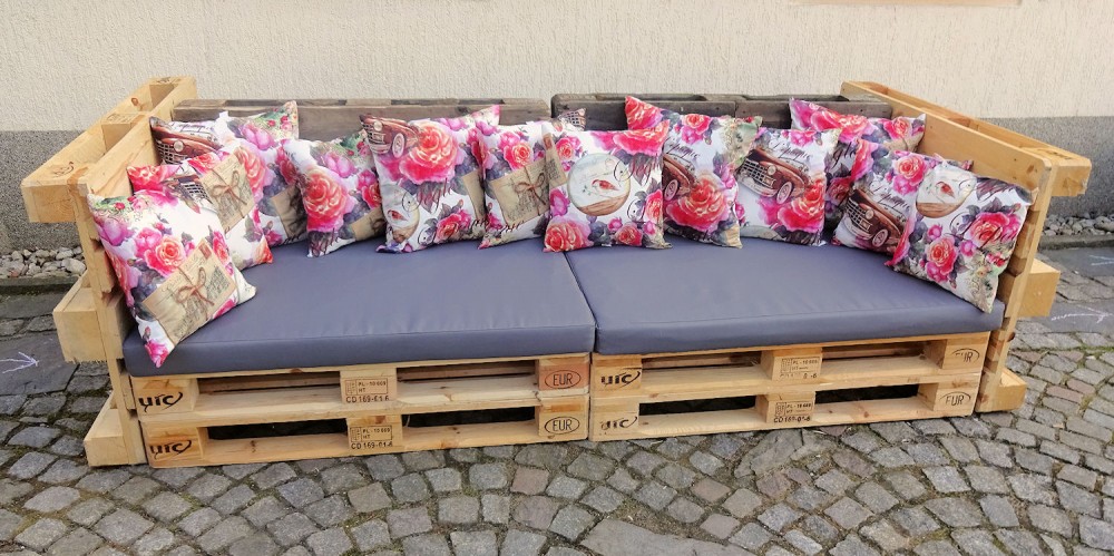 Polster für Palettensofa , Palettenpolster , Palettenkissen , Europalette , Set 2 Sitzkissen + 12 Rückenkissen , Fb. grau