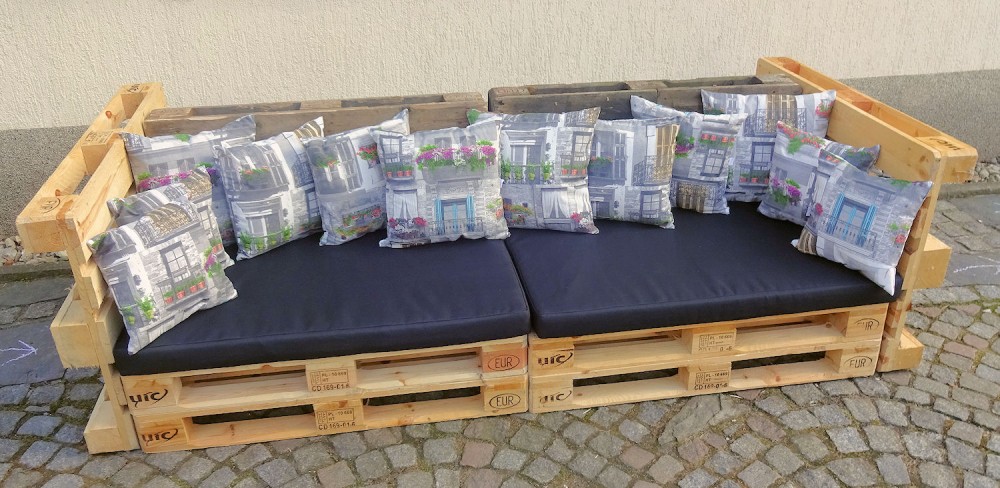 Polster für Palettensofa , Palettenpolster , Palettenkissen , Europalette , Set 2 Sitzkissen + 12 Rückenkissen , Fb. schwarz