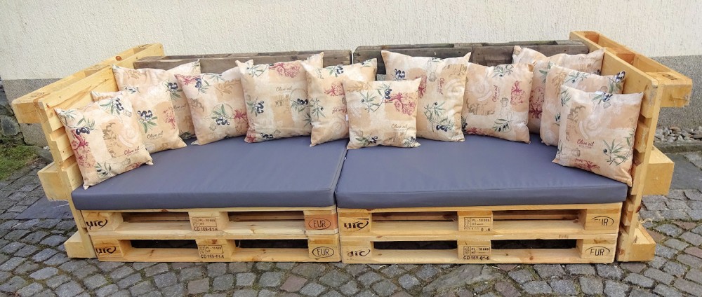 Polster für Palettensofa , Palettenpolster , Palettenkissen , Europalette , Set 2 Sitzkissen + 12 Rückenkissen , Fb. grau