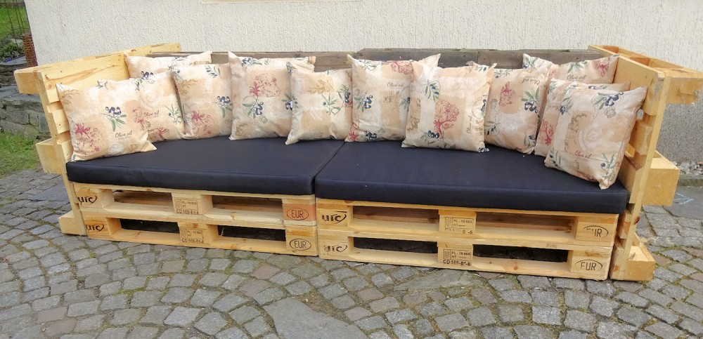 Polster für Palettensofa , Palettenpolster , Palettenkissen , Europalette , Set 2 Sitzkissen + 12 Rückenkissen , Fb. schwarz