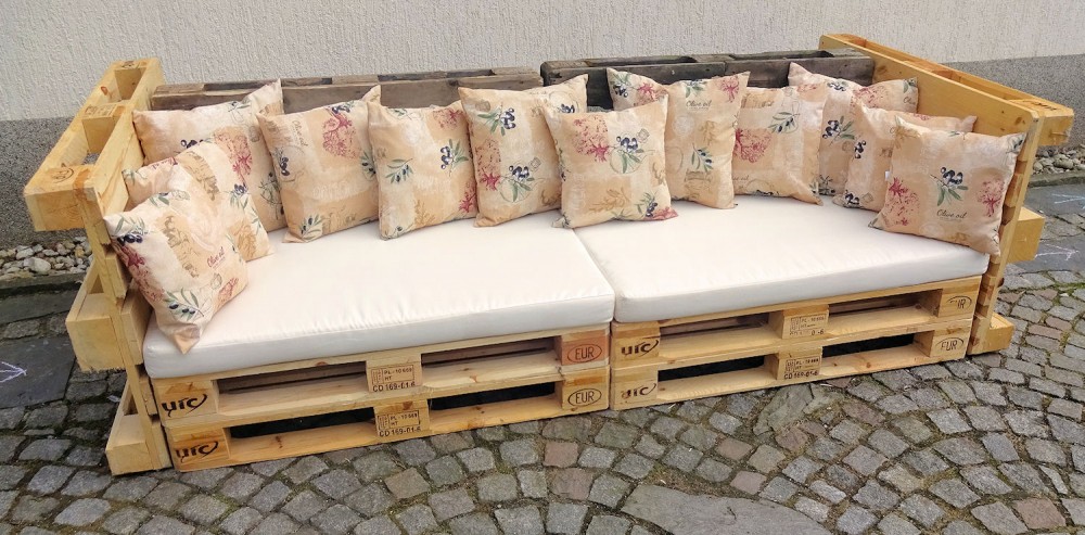 Polster für Palettensofa , Palettenpolster , Palettenkissen , Europalette , Set 2 Sitzkissen + 12 Rückenkissen , Fb. beige