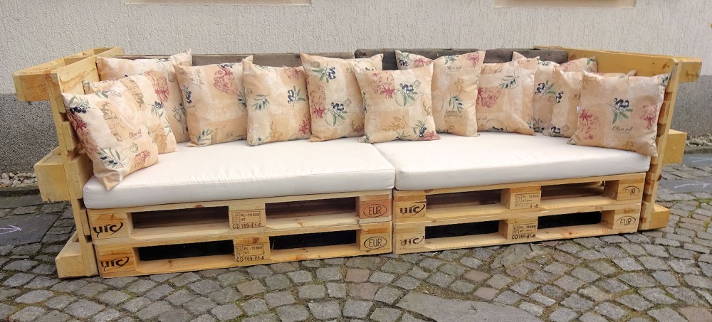 Polster für Palettensofa , Palettenpolster , Palettenkissen , Europalette , Set 2 Sitzkissen + 12 Rückenkissen , Fb. beige